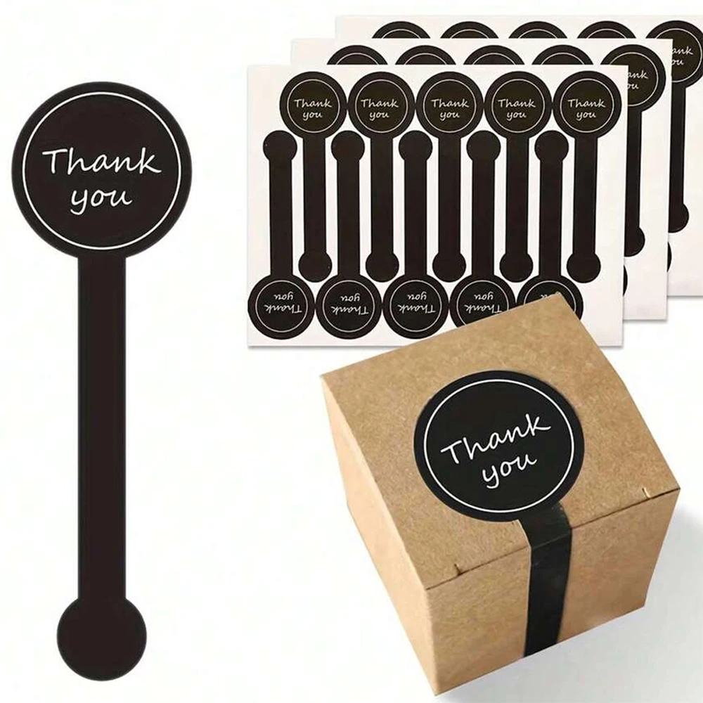 5/10/20/50/100 hojas de pegatinas de sello hechas a mano de agradecimiento, etiquetas adhesivas largas a rayas negras para embalaje de regalo, pan de piruleta