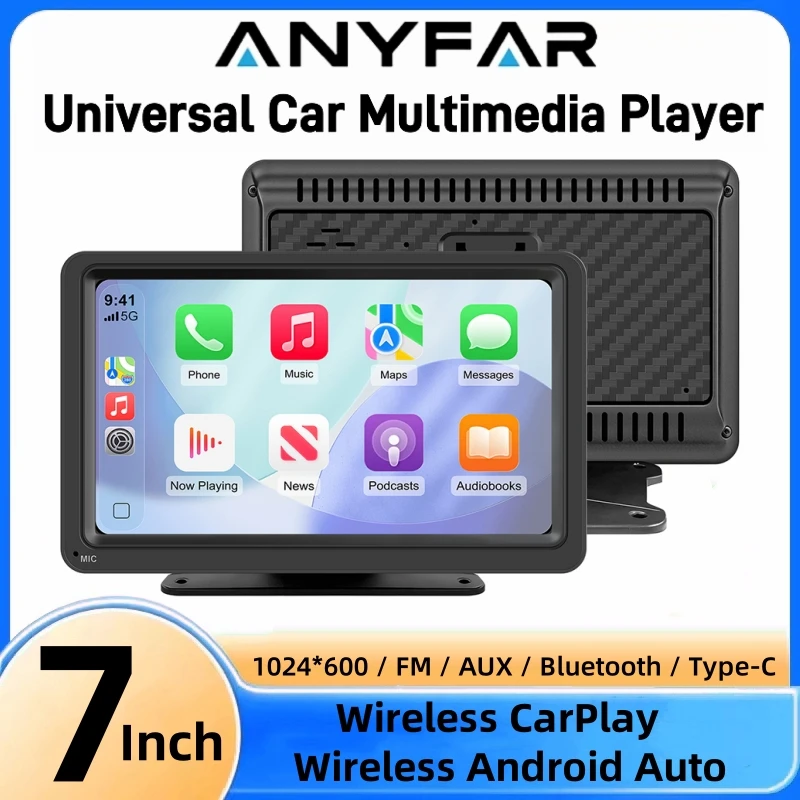 ANYFAR 7inch Car Radio Multimedia Video Player Wireless Carplay And Wireless Android Auto Portable Universal Touch Screen