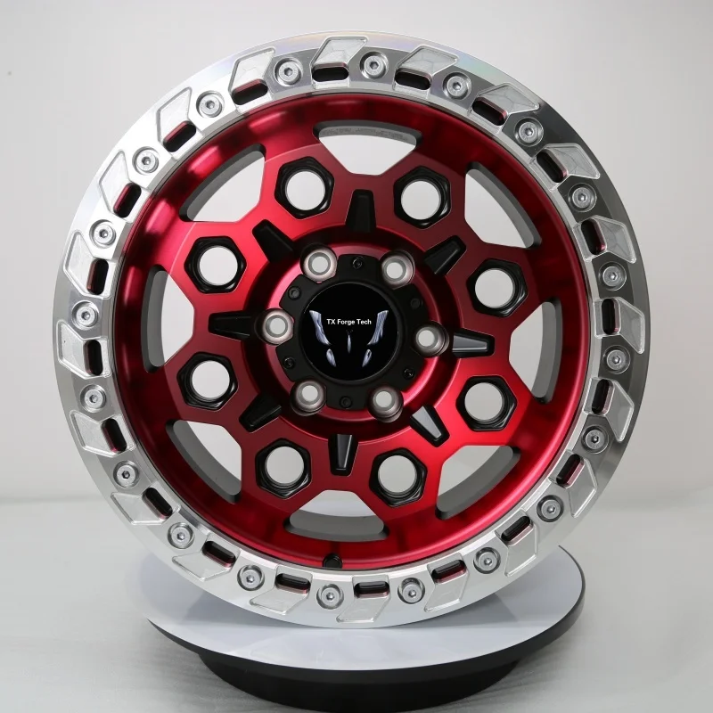 Factory Direct Sale New Custom Forged Aluminium off Road Wheel Hubs with Glossy Red Silver Beadlock OEM ODM 40mm