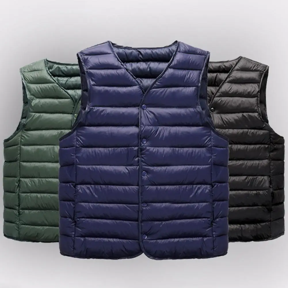 Chaleco acolchado con cuello en V para hombre, chaqueta gruesa y cálida a prueba de viento, cárdigan informal de un solo pecho, Invierno