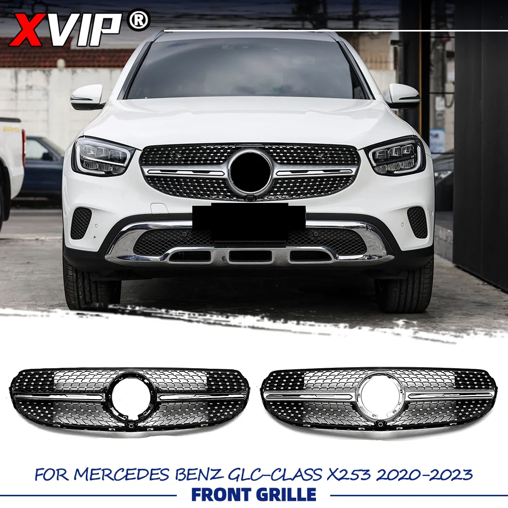 

Решетка радиатора XVIP Chrome Black Diamonds Style Racing, черная верхняя решетка для Mercedes-Benz GLC-Class X253 20-23 GLC300 GLC300e Facelift