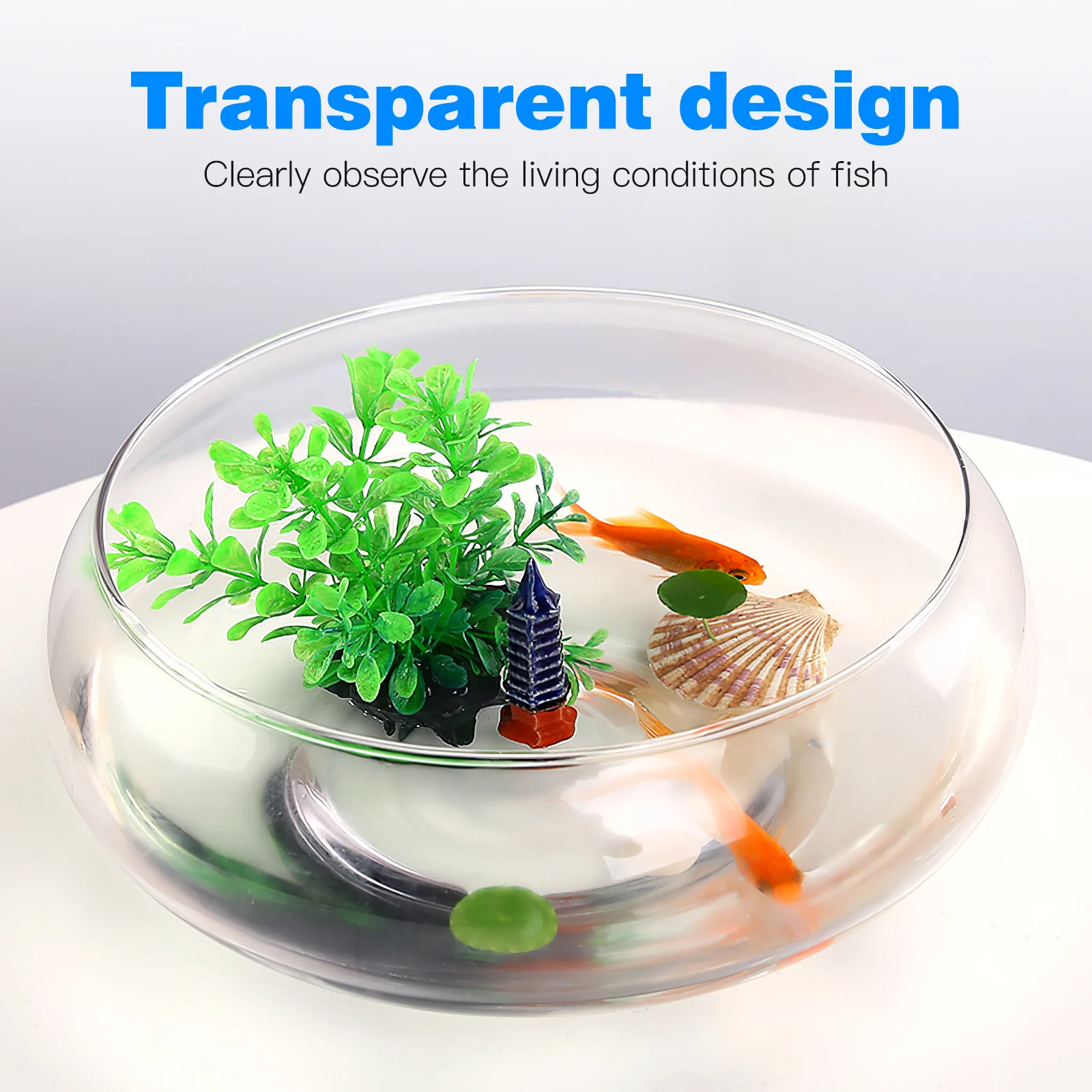 

Desktop Transparent Aquarium Tank Plastic Betta Tank 2800ml Small Fish Bowl Decorative Aquarium Plant Home Office Use