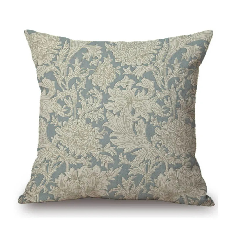 UK William Morris Chrysanthemum Pattern Classic Floral Design Elegant Sofa Decorative Cotton Linen  Pillow Case Cushion Cover