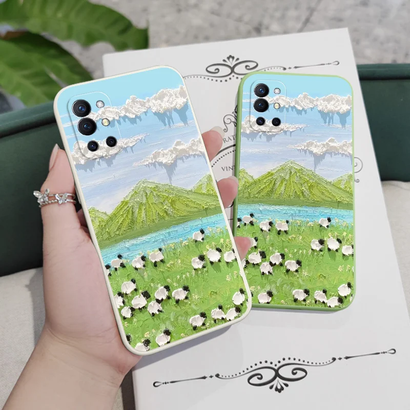 Oil Painting Lambs Phone Case For Oneplus 12 12R 11 11R 10 10R 10T 9R 9RT 9 8T 8 7 7T Pro 5G Liquid Silicone Cover image 5