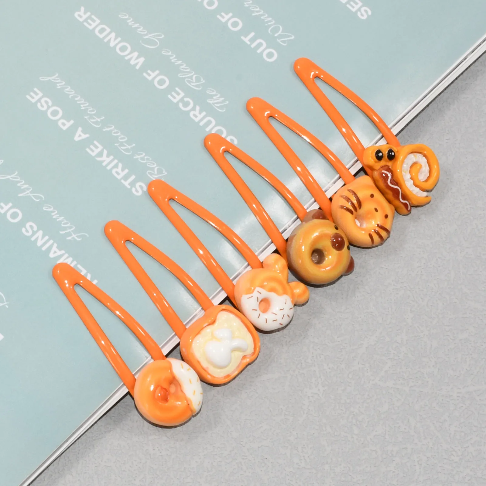 6Pcs/Set Cute Cartoon Bread Shape Women Hair Clips Orange Water Drop Side Clip Girls Bangs Hair Clips Sweet Hair Accessories