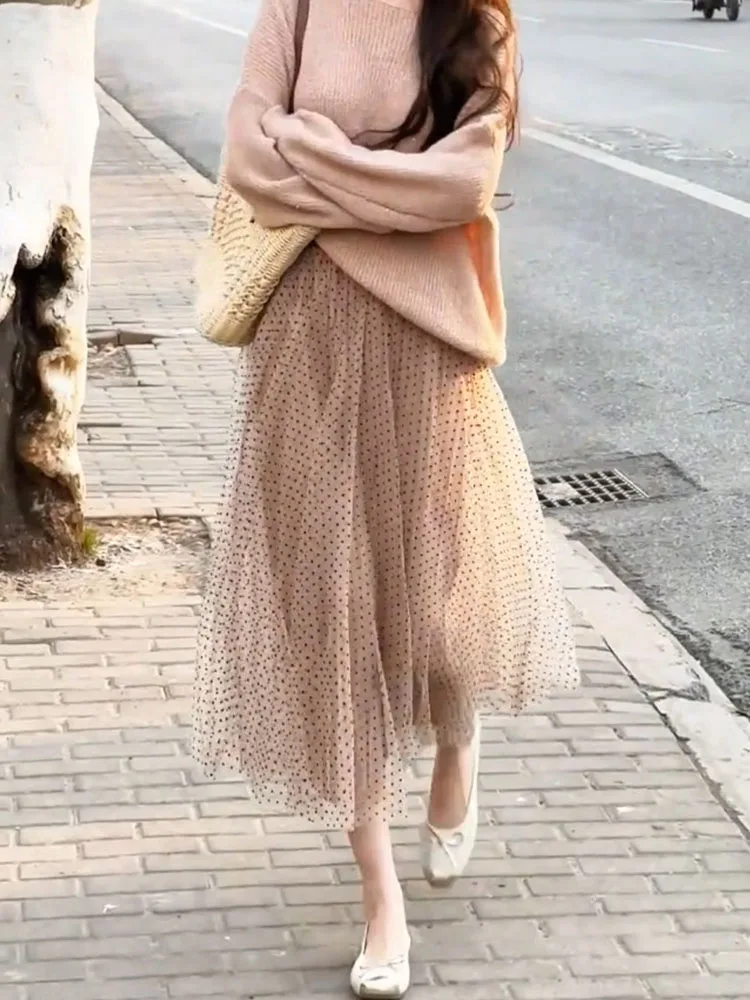 

Sweet Elegant Gentle Lady Style Half Skirt Pastel Pink Lace Spring Summer New Arrival Commute Korean Style plus Size Skirt