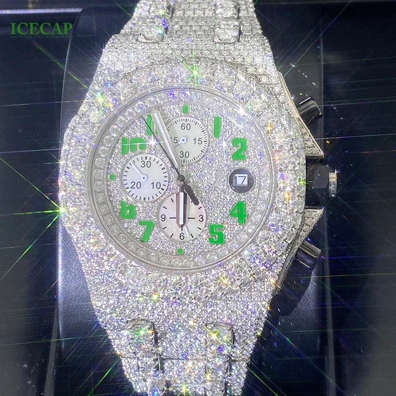 Luxury Band Wrist Iced Out VVS Moissanite Diamond Watch HipHop Jewelry Watch Pass Tester Mechanical Buss Down Watch