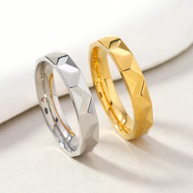 Fashion New Couple Ring men's And women's 6mm Ground Wave Diamond Multifaceted Plain Ring Stainless Steel Jewelry Wholesale