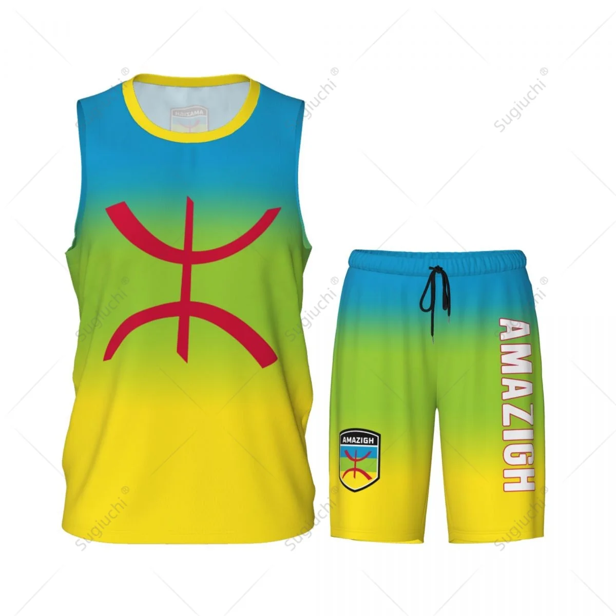 Men Amazigh Berber Flag Basketball Jersey Set Mesh Shirt & Pants Sleeveless Exclusive Team-up Custom Name Nunber Unisex