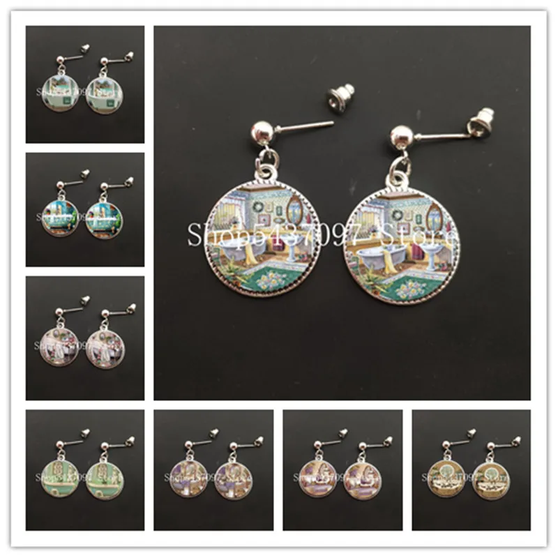 New style bathroom hanging picture glass earring bathtub picture ladies earring bathtub home earring jewelry lover gift