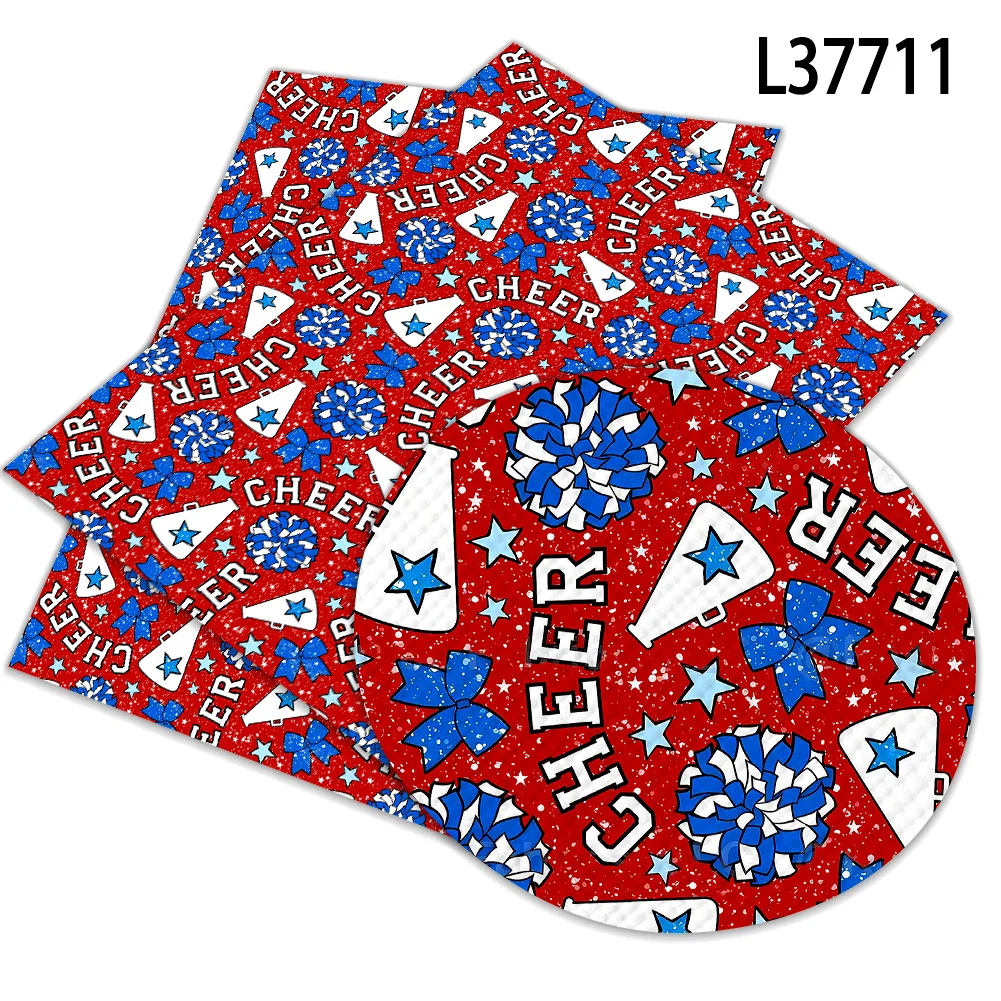 Sports Cheerleading Gymnastics Independence Day Pattern Semi PU Faux Leather Bow Wristband Badge Phone Case Wallet Handmade Gift