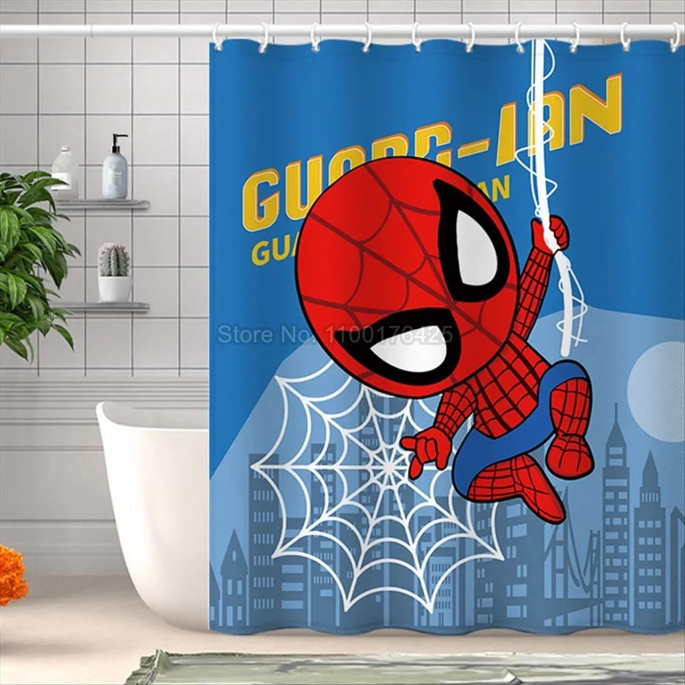 Q Version of Spiderman Shower Curtain for Bathroom with Hooks Cartoon  Avengers Waterproof Bath Drapes 150x180cm Kids Gift