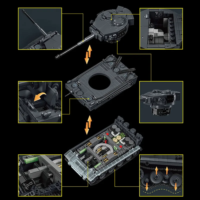 WW2 العسكرية 1/28 مقياس فرانز ستوديجر النمر دبابة ثقيلة اللبنات مجموعة الحرب العالم 2 النمر الدبابات نموذج لعب للأولاد هدايا