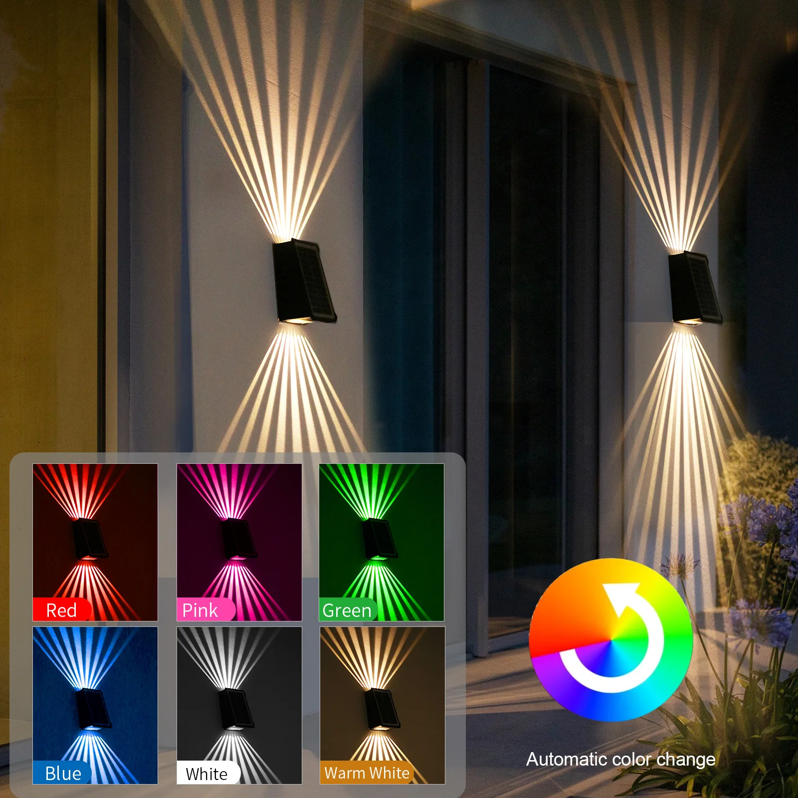 Lampada da parete a luce solare a LED illuminazione da parete solare RGB a doppio colore per percorso Wall Yard Patio luce ambientale illuminazione per piscina Auto o pulsante