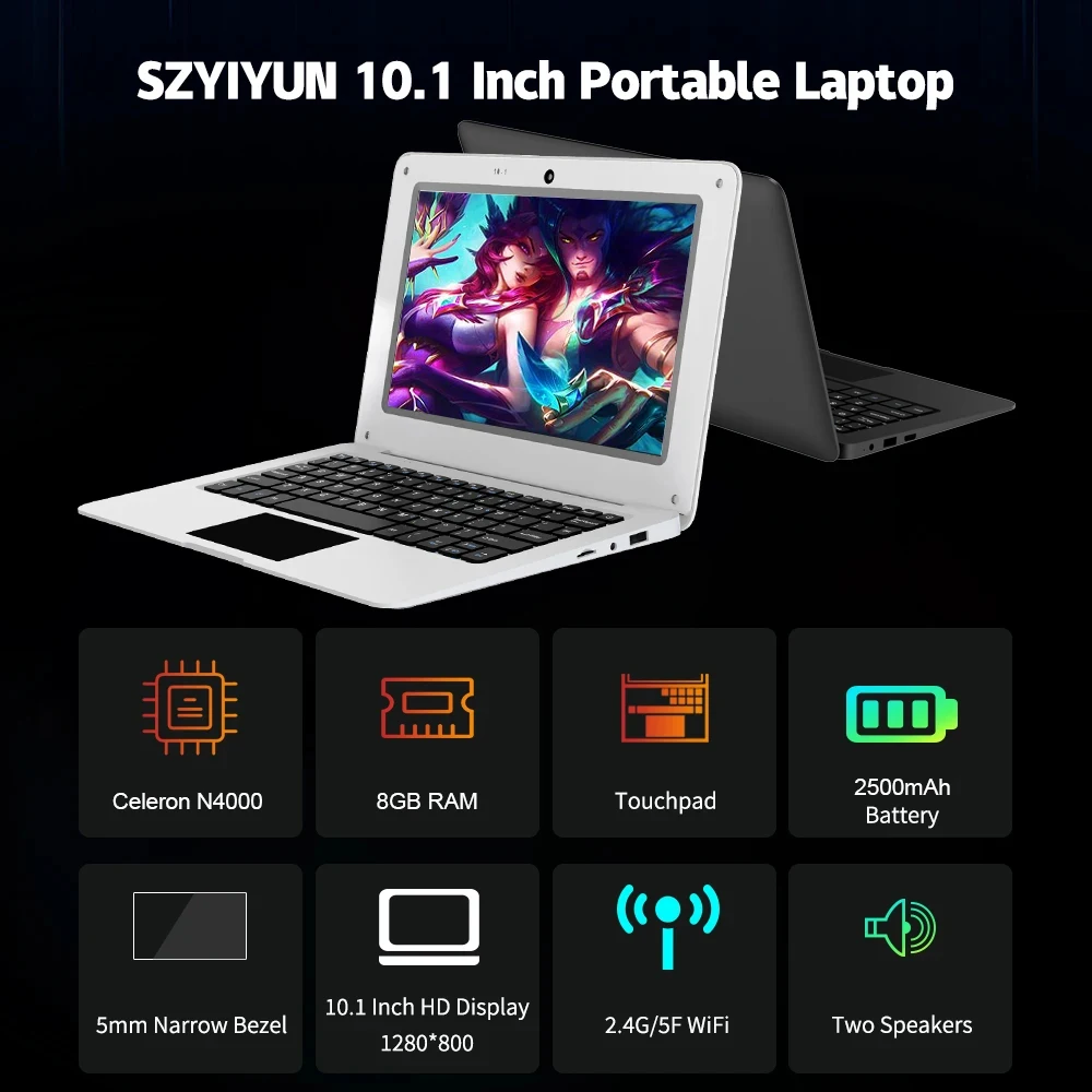 Mini ordenador portátil Intel N4000 de 10,1 pulgadas, Notebook pequeño y delgado para oficina, 8G + 256G, Netbook de aprendizaje para estudiantes, Bluetooth, PC portátil