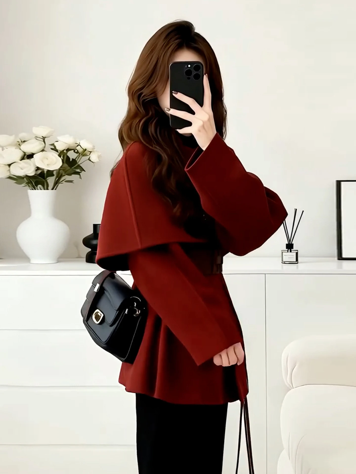 Rode Cowl Ne Sweaterjas Dames Nieuwjaarsmode, stijlvolle, verfijnde top, schouderomslag, hoogwaardige polyestervezel