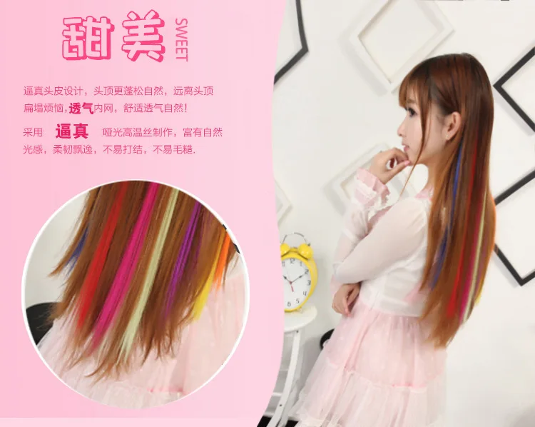 1 Stück Ombre-Farbige Clip-In Haarverlängerung Hitzebeständiges Synthetisches Haarteil Farbige Zöpfe Haarverlängerungen für Frauen Party Cosplay – Detail 3