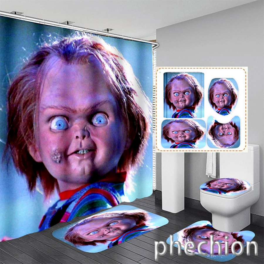 New 3D Print Chucky Shower Curtain Waterproof Bathroom Curtain Anti-slip Bath Mat Set Toilet Rugs Carpet VR64