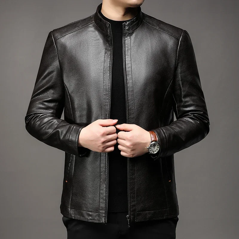 Men's Autumn and Winter New Warm and Casual Fashion Leather Jacket with Plush and Thickened Top