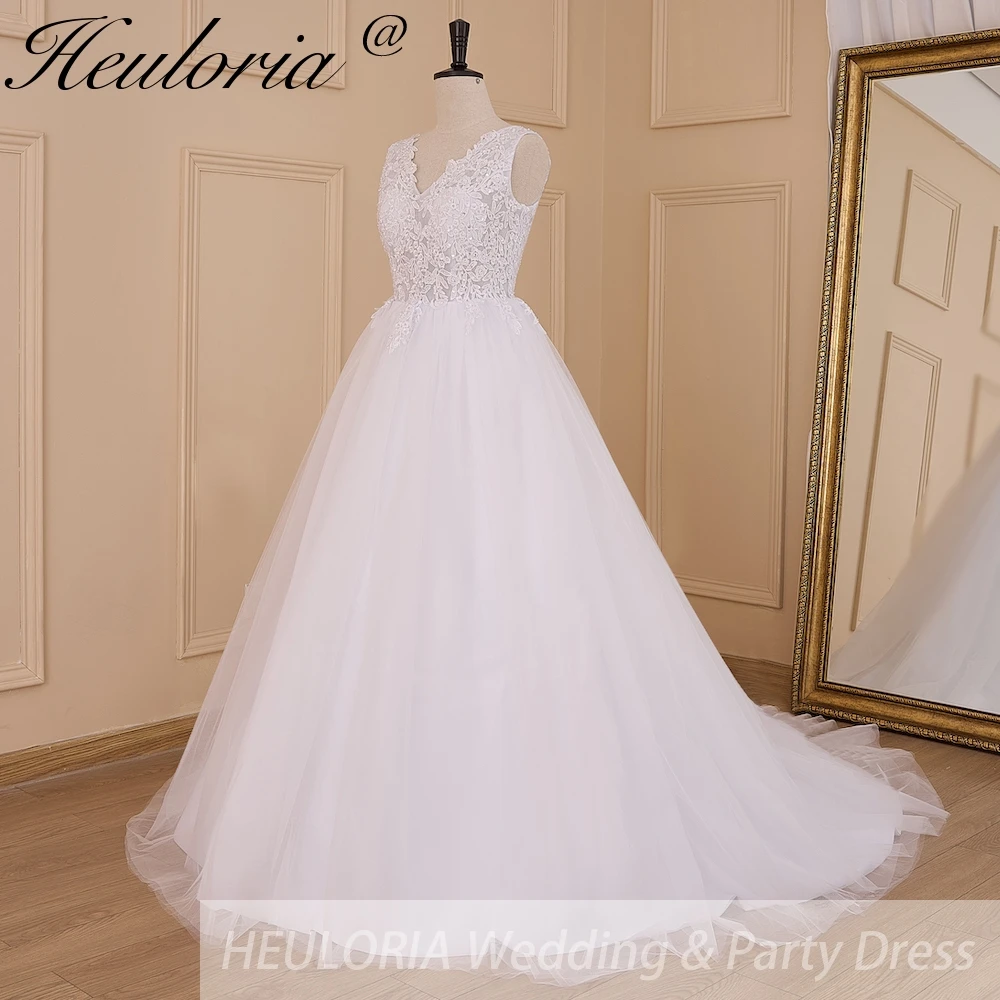 Women's lace beading V neck sleeveless wedding dress A line Robe De Mariee Wedding Bride Dress