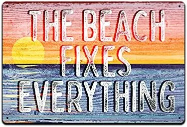 Tin Signs for Beach House Patio Décor - Aluminum Metal Sign for Pool, Lake or Ocean Beach 12 x 8 in. Weather Resistant (The sign