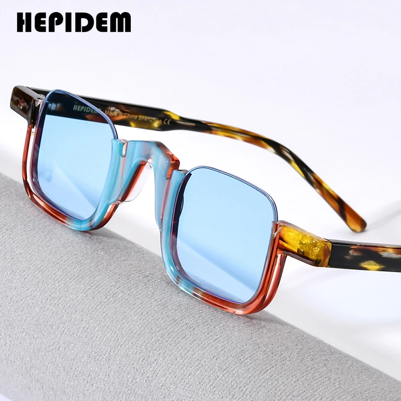HEPIDEM Acetate Polarized Sunglasses Men Trendy Famous Brand Designer Transparent Retro Vintage Square Sun Glasses gm y2k 9352