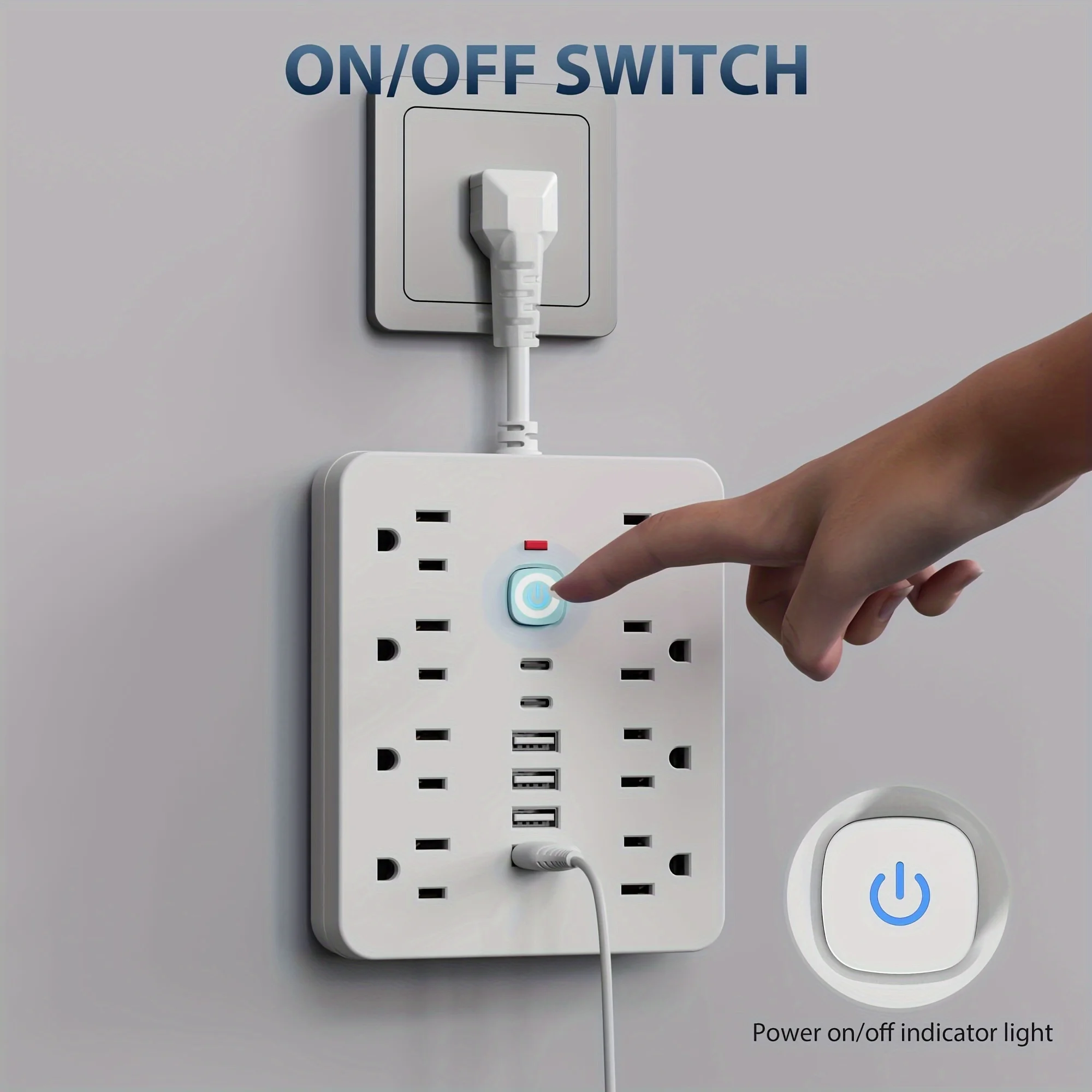 

14 slot power sockets with overload protection and one key control switch - wall mounted extension cord - American plug