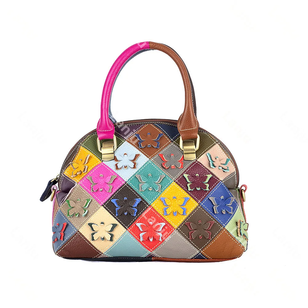 New Designer Women's Bag Fashion Splice Colorful Butterfly Pattern Shell Bag Casual Fashion Bags Leather One Shoulder Handbag