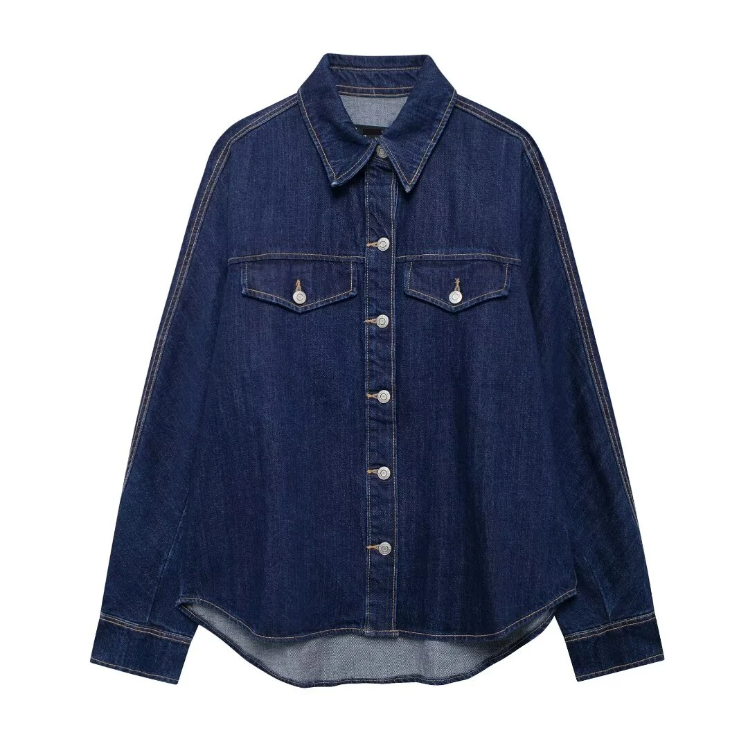 Tangada 2024 Autumn Women Oversize Denim Jacket Pocket Long Sleeve Female Coat Outwear 3H892