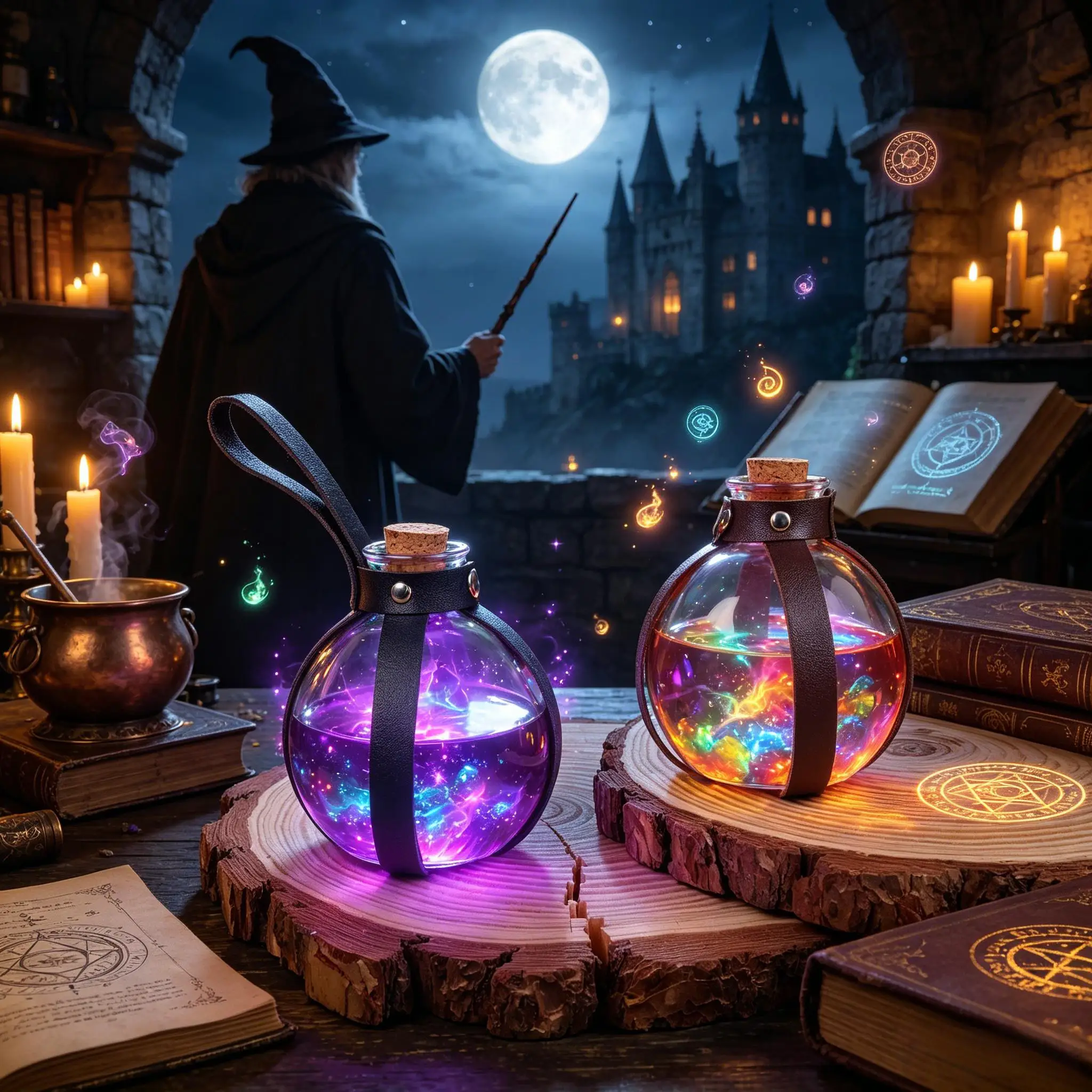 Witch and Wizard Dark Magic Cork Potion Glass Bottle with PU Leather Case Halloween Party Decor Ren Faire Costume
