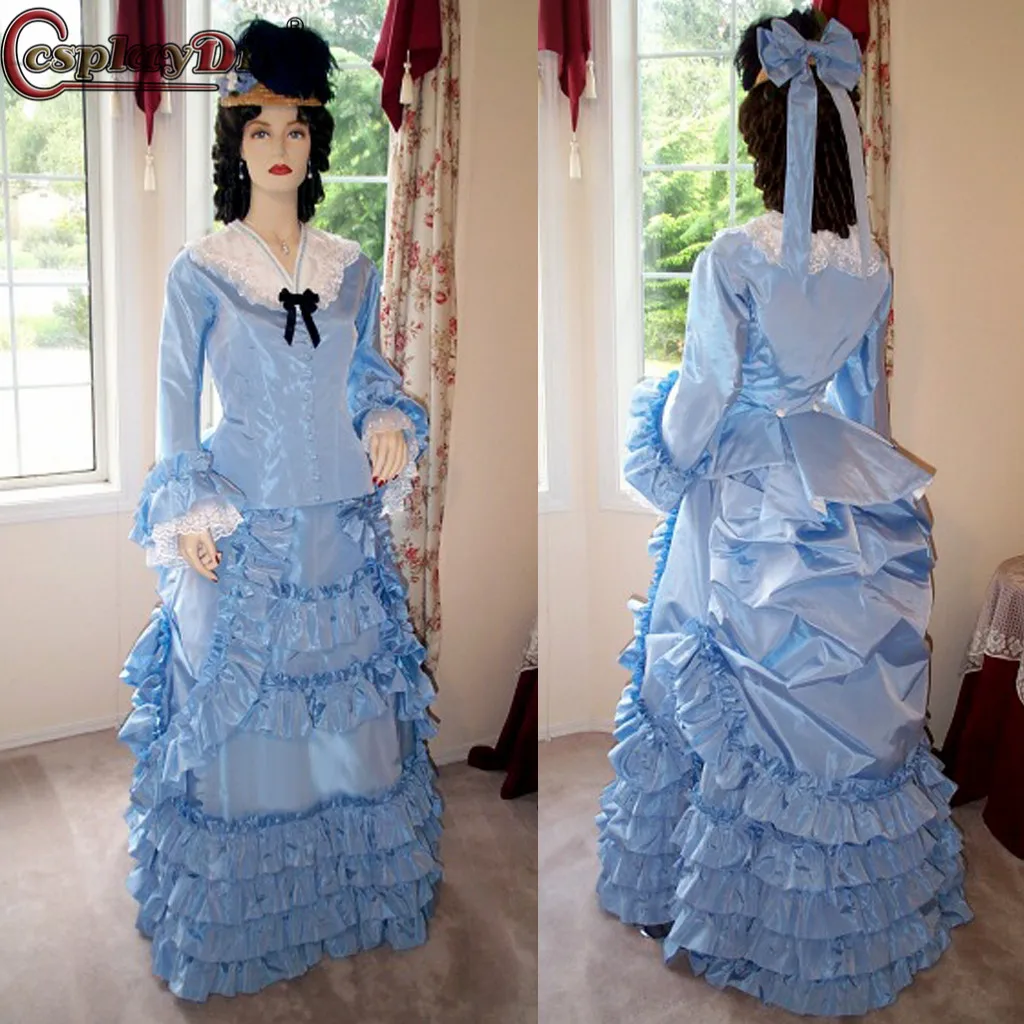 

Cosplaydiy Victorian Promenade Gown Costume Medieval Bustle Civil War Dress Formal Prom Party Ball Gown Women Walking Dress Suit