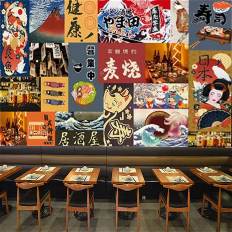 

Scenery Painting Sushi Restaurant Background Wall Paper Japanese Izakaya Industrial Decoration Wallpaper Mural Papel De Parede