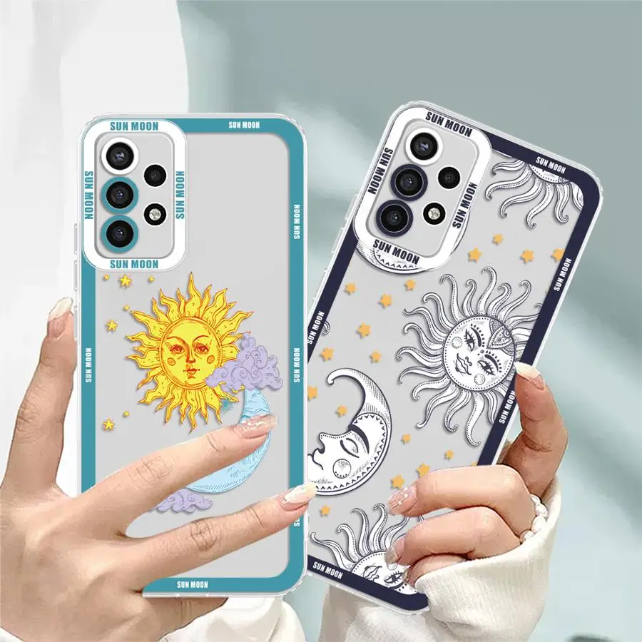 Sun Moon Stars Phone Case for Samsung Galaxy A35 A55A53 A54 A73 A34 A33 A25 A24 A13 A14 A15 Soft Transparent Cover