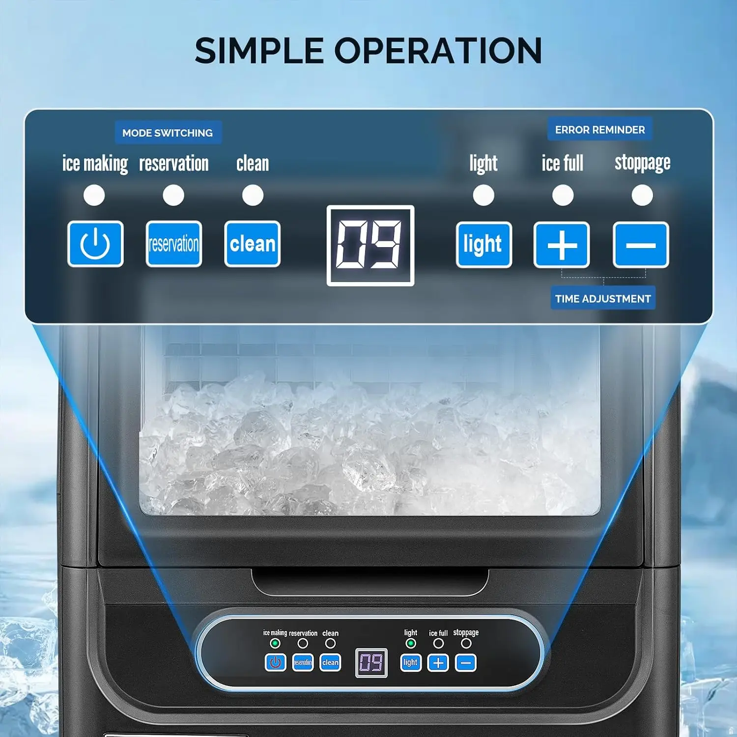 Countertop Ice Maker with Dual Water Inlets, 70LBS/24H Output, 11lbs Storage Bin, Scoop, Drain Pipe & Filter, Customized