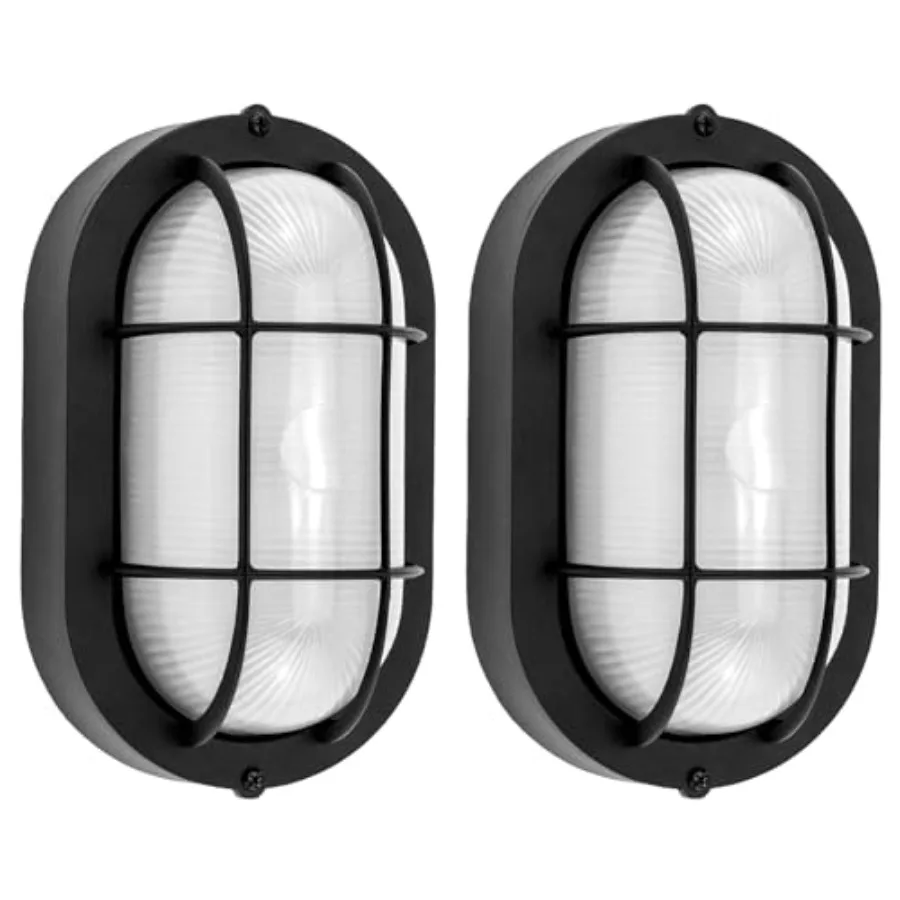 

8.5" Outdoor Wall Lights, Oval Bulkhead Wall Light Fixture 2 Pack, Outdoor Bulkhead Sconce Flush Mount for Wall/Ceiling, Sauna