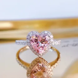 Luxury Heart Shape Pink Silver Color Cute Fashion Promise Ring for Women Girl Party Wedding Gift Trendy Jewelry