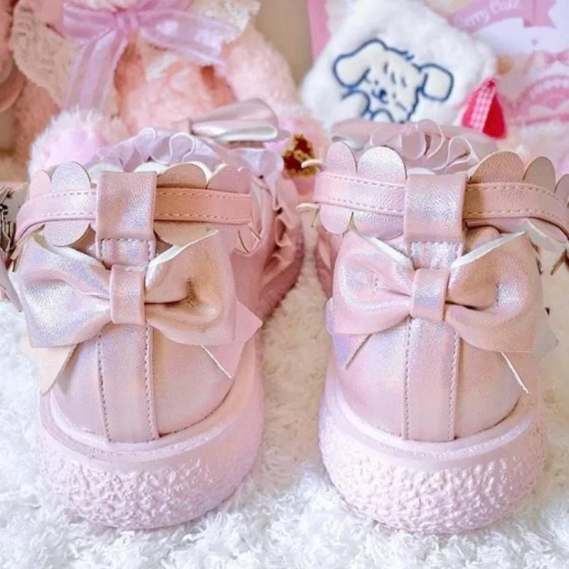 Lolita shoes Japanese Kawaii Sweet Sandals Women Bow Style Chic Mary Janes Shoes Buckle Design Round Toe Cute Casual Shoes