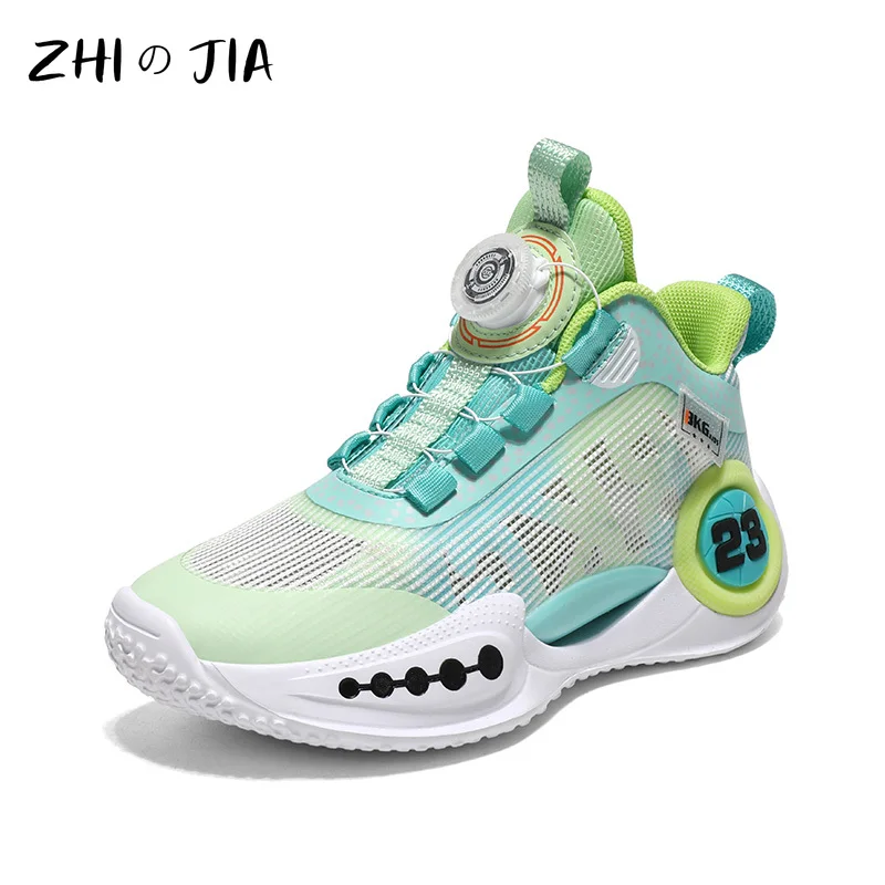 Summer New Rotating Buckle Children's Sports Shoes Boys Mesh Breathable Sneaker Fashionable Anti Slip Running Footwear