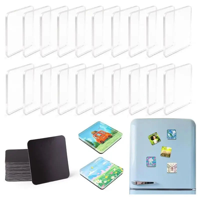 5 Sets DIY Transparent Acrylic Magnet Square Round Fridge Photo Home Decor Kids Craft Supply