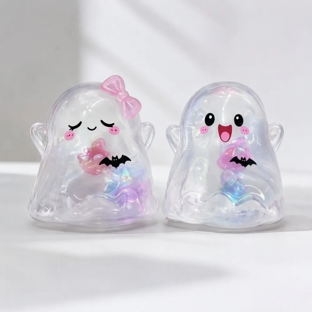 2PCS/SET Portable Cartoon Ghost Squishy Toy Slow Rebound Spooky Ghost Fidget Toy Transparent TPR Ghost Squeeze Toy Halloween