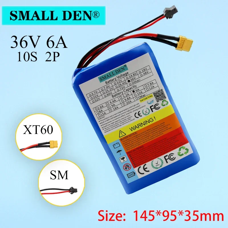 Paquete de batería de litio de 36V, 6Ah, 18650, motor 10S2P de 540W para herramientas electrónicas, celdas de extensión portátiles ultrafinas con cargador BMS + 2A