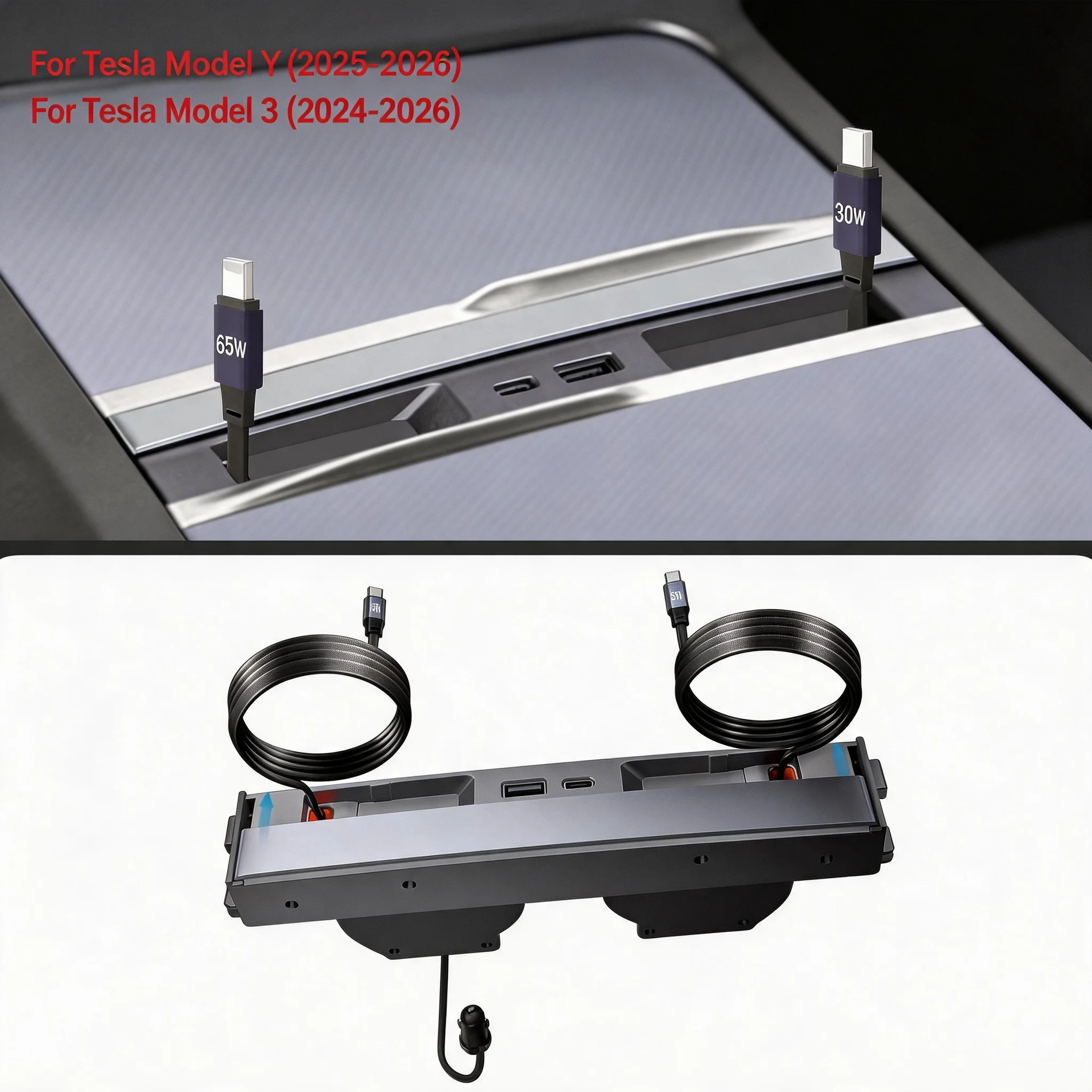 2026 for Tesla Model Y Juniper Retractable Center Console USB Hub Model 3 Highland Phone Charger Fast Charging Docking Station