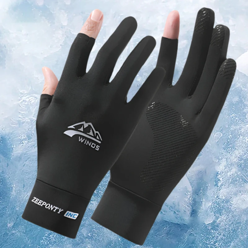 Luvas de Verão para Homens com Proteção Solar, em Seda Gelada, para Direção, Ciclismo e Pesca, Sem Dedos, Respiráveis, Refrescantes, Elásticas e com Tela Sensível ao Toque