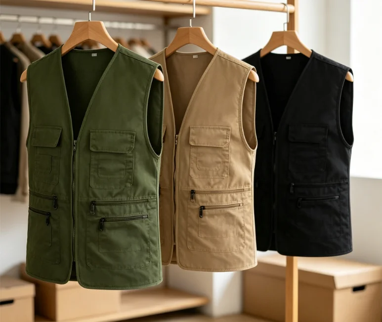 V-Neck Utility Vest for Outdoor Fishing Photography Journalist Volunteer Multi-Pocket Waistcoat Men's Camo Work Vest