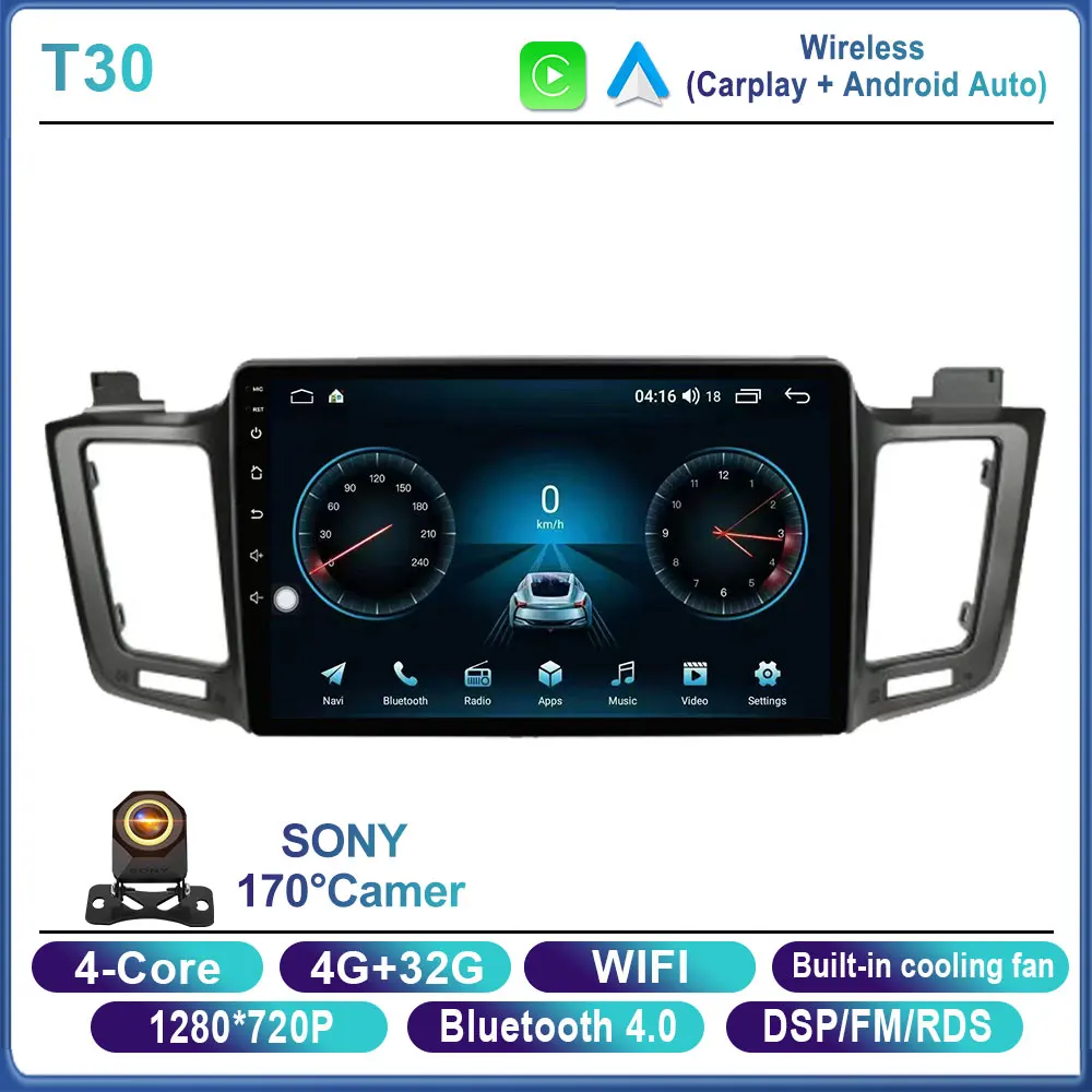Android 14 autoradio voor Toyota RAV4 2014 2015 2016 2017 2018 LHD, touchscreen, Auto Carplay, DSP, GPS, QLED scherm, WIFI, geen 2Din DVD - afbeelding 1