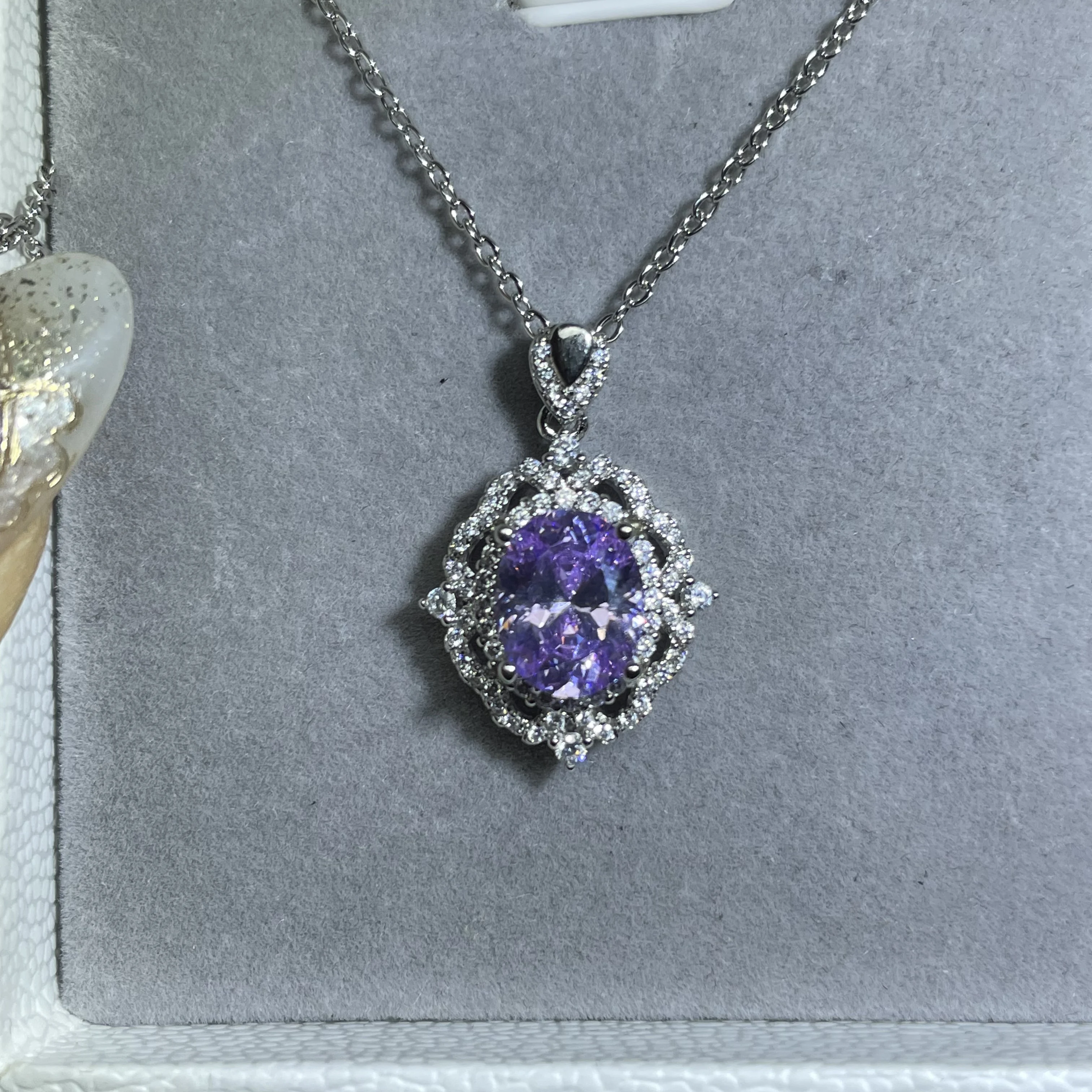 6ct Purple Sapphire Pendant in Sterling Silver with Intricate Court-Style Design, Custom Jewelry