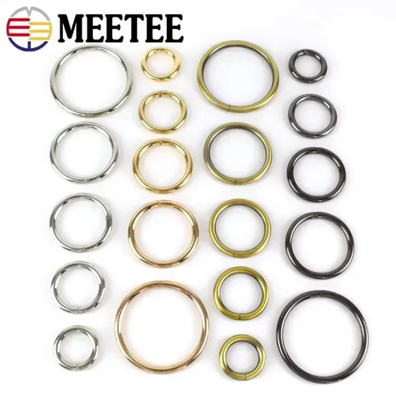 Meetee 6mmX200Pcs 13-50mmX20Pcs Metal O forma anillo hebilla círculo conexión gancho DIY bolsa Correa cinturón Collar de perro piezas Accesorios