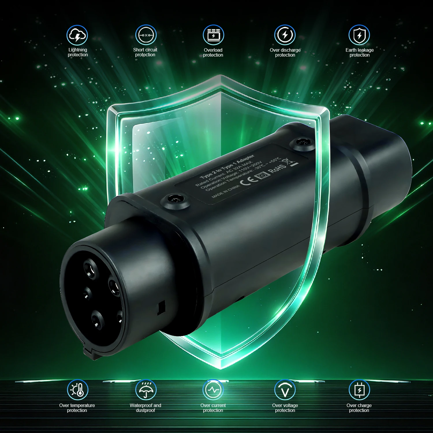 Isigma Type 2 to Type 1 EV Adapter 7.2KW 32A IEC 62196-2 to J1772 Converter AC Charging for Type 1 EV Car Without Cable
