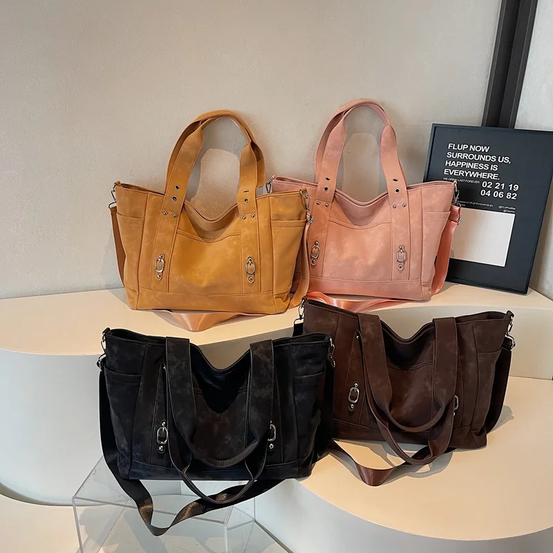 الخريف الشتاء ماتي حمل حقيبة للنساء 2025 جديد سعة كبيرة الجلد المدبوغ حقائب اليد النسائية بلون حقائب كتف التسوق
