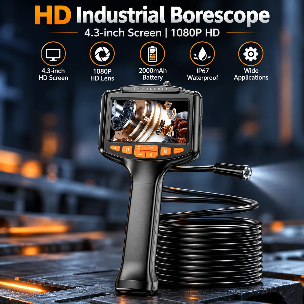 Handheld 4.3 Inch Industrial Endoscope Single&Dual Lens Borescope HD Inspection Camera for Car Engine Repair Pipeline Detection